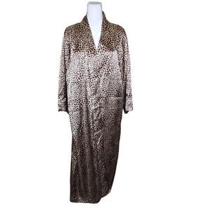 Natori Private Luxuries Robe Satin Animal Print Womens M Cheetah